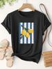 Plus Size, Teenager'S Summer T-Shirt   Fresh Striped Lemon Pattern Printed Short-Sleeve Shirt   Fren