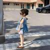 Summer 2024 Denim Vest and Puff Sleeve Camisole Top Set for Girls - Korean Children's Vertical Striped Shorts Collection