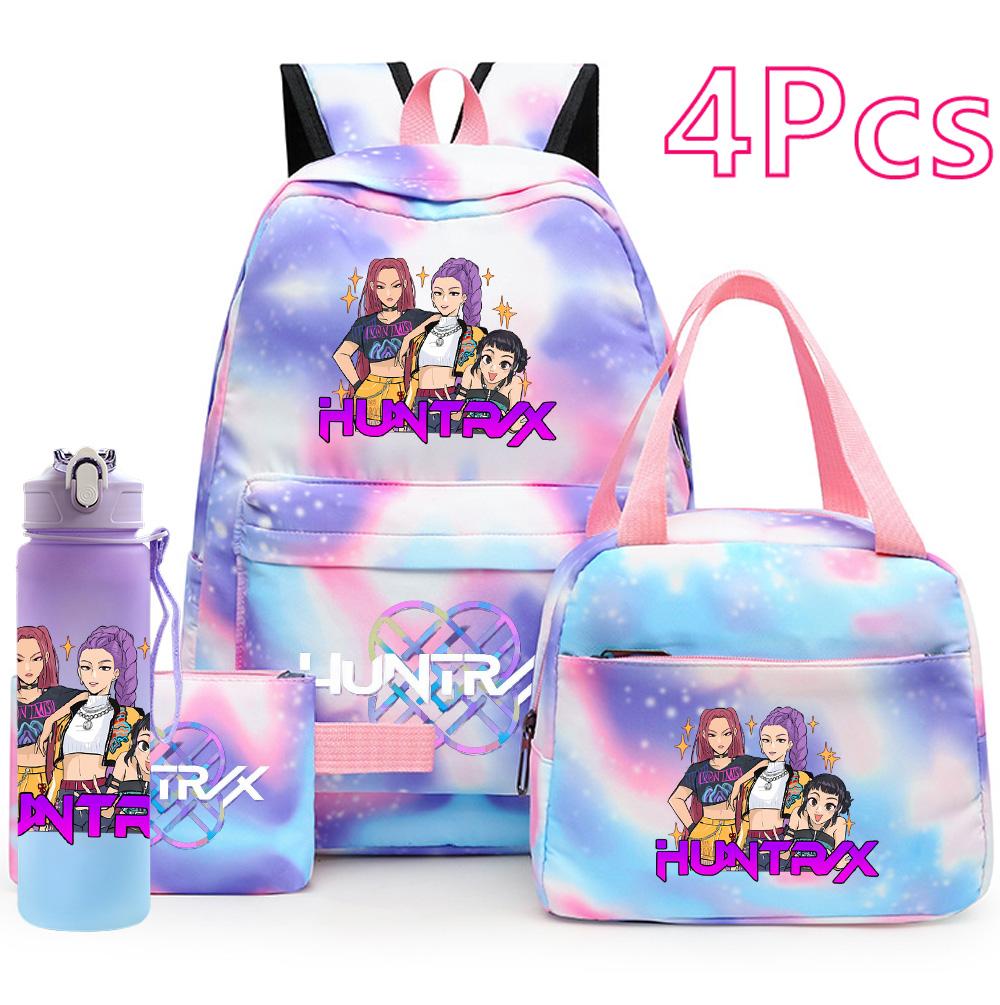 4Pcs/set K-Pop Demon Hunters Printed Backpack Handbag Pencil Case 750Ml Water Bottler for Teenager Boy Girl Large Capacity Waterproof Schoolbag