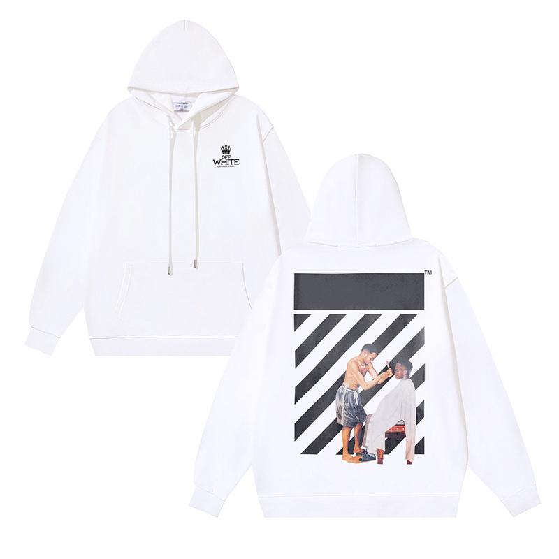 Off-White 2025 Herbst/Winter New Crown Schräg gestreifter Schwarzer Haarschnitt Bedruckter Hoodie Herren- und Damen-Hoodie