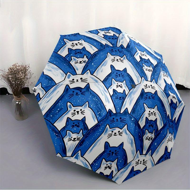 1pc Cat Pattern Automatic Open/close Folding Compact Umbrella, 8-Rib Sturdy Canopy, Lightweight Portable, Everyday Use, Gift, Outdoor Umbrella, Travel
