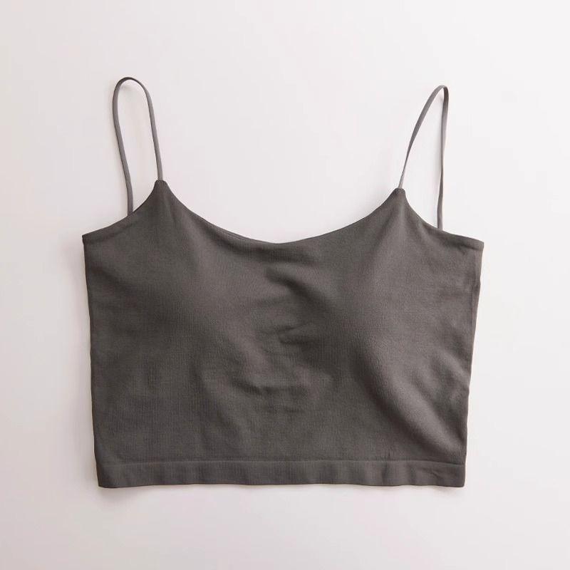 

Sexy Short Padded Strap Vest Women s Summer Sexy Beauty Back Outer Wear Inner Wear Bra One-Piece Base Tops Dark gray M