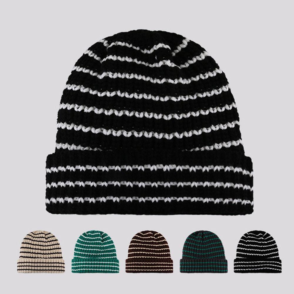 Ins Little Devil Women Stripe Beanie Striped Skull Cap Fashion Knit Hat Autumn Winter