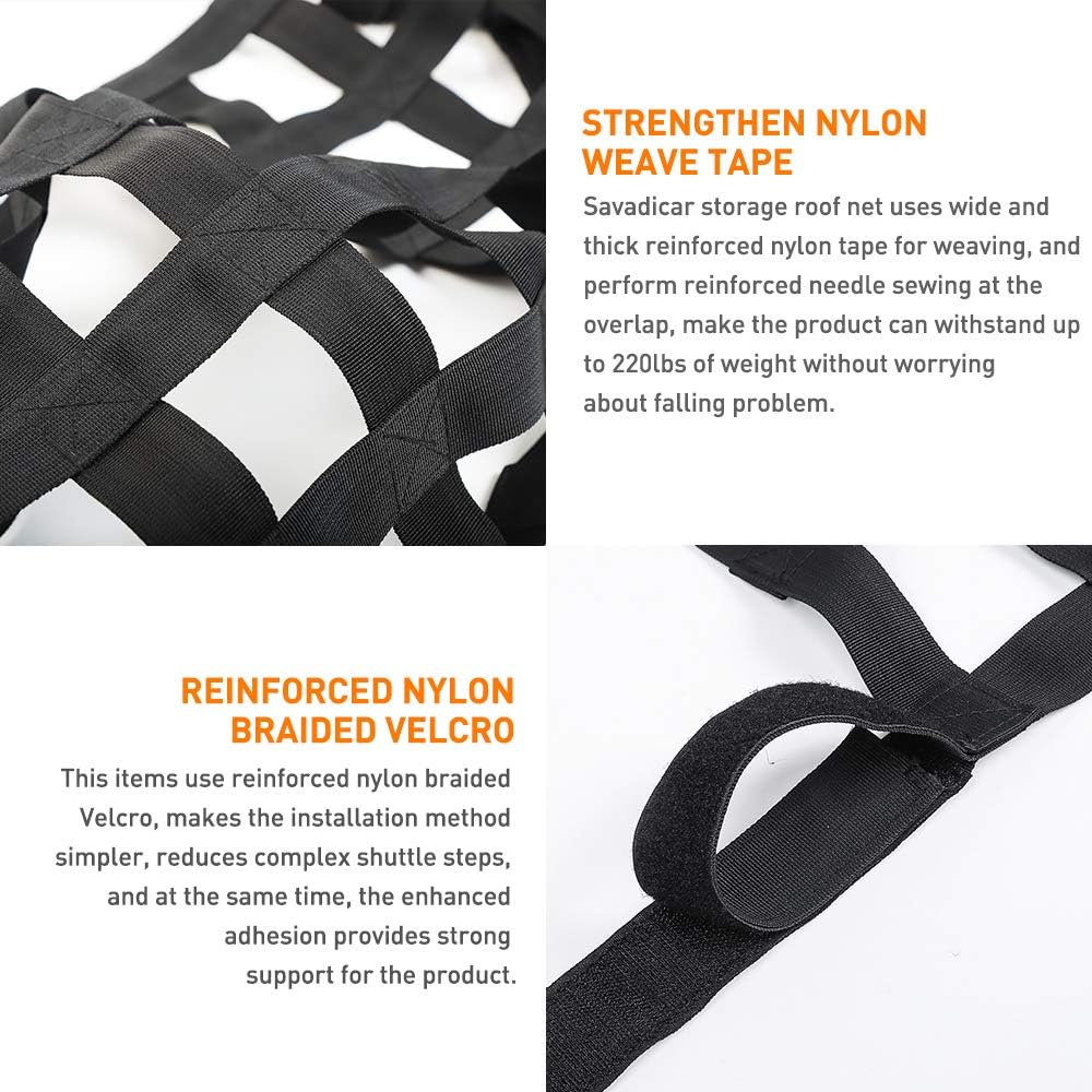 Savadicar Mesh Cargo Net Roof Top Netting Hammock For 1987-2024 Jeep Wrangler YJ TJ JK JL & Gladiator JT, Black
