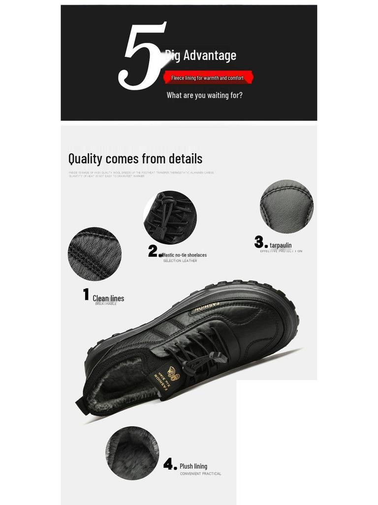 Men's Winter Cotton Snow Boots - Fleece Lined, Thickened & Comfortable Casual Sports Shoes