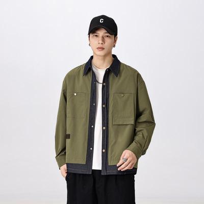 Herren-Designer-Stil Faux-Zweiteiler Jacke, Frühling/Herbst 2025, Lockerer Lässiger Arbeitsanzug, Trendige Baumwoll-Oberbekleidung.