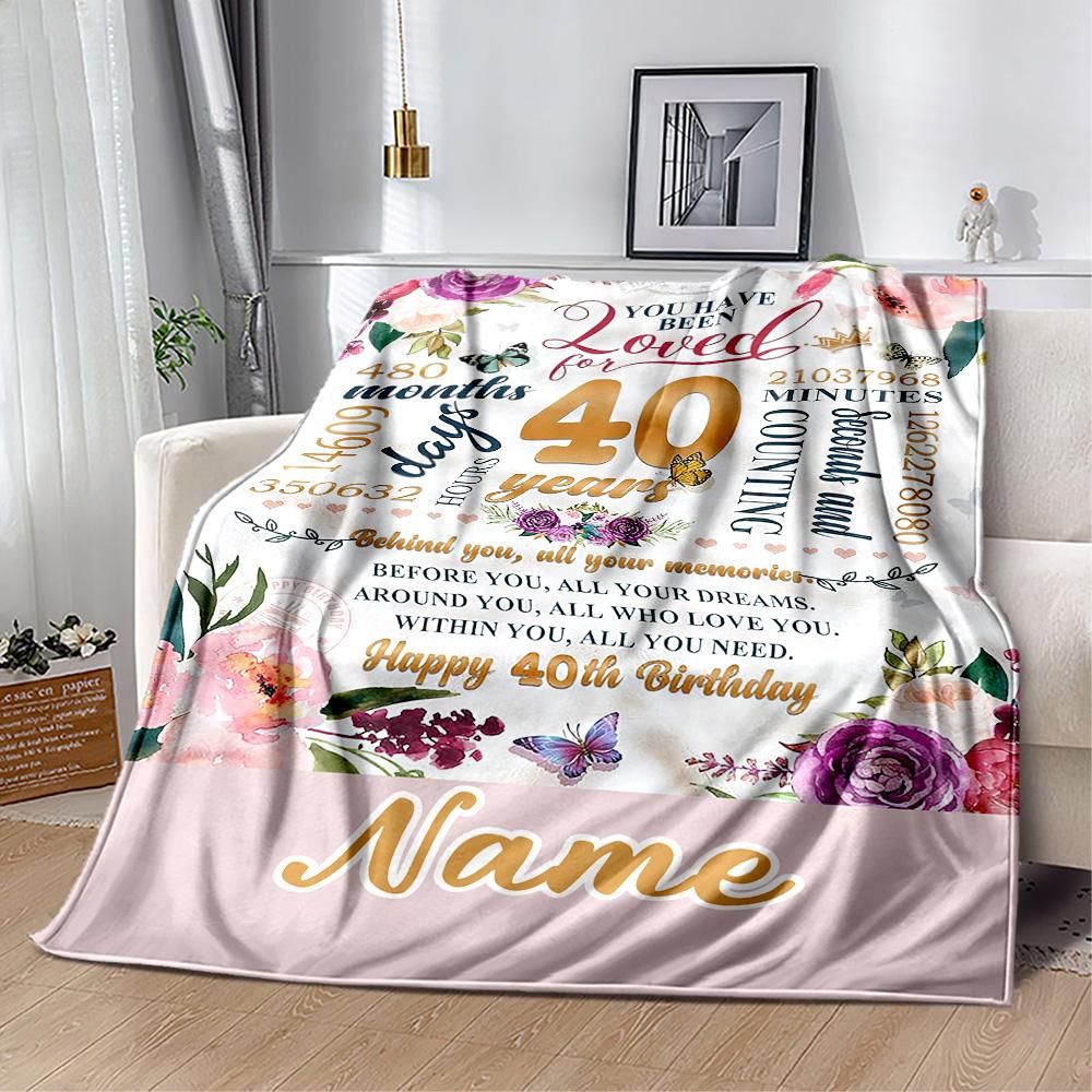 Happy 40th Birthday Personalized Text Blanket Lightweight Personalized Blanket Durable Comfort Versatile for Office Chair Sofa Picnics Living Room