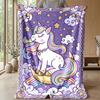 Magical Unicorn in Starry Garden Theme blanket Lightweight Warm Flannel Blanket Decorative Throw Blanket for Home Decoration
