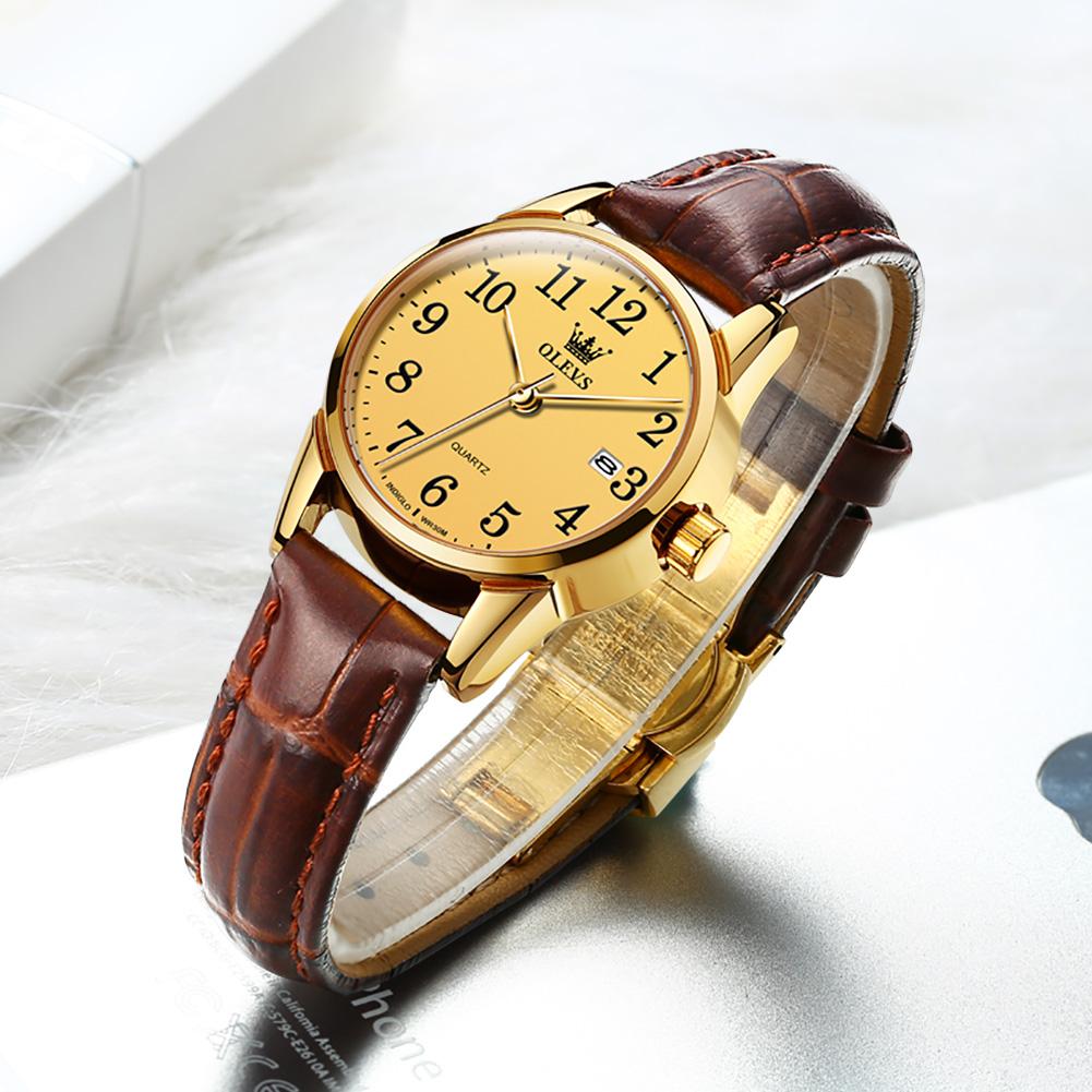 OLEVS Top Brand Quartz Watch For Women 50M Waterproof GMT Watches Women's Sports Leather Strap Men Wristwtach Ultrathin