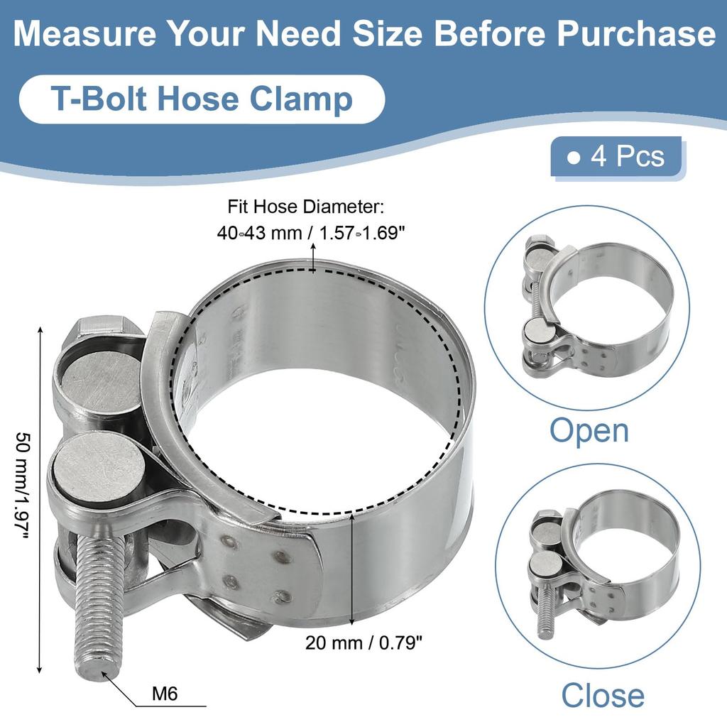 PATIKIL Hose Band, 1.6 - 1.7 inches (40 - 43 mm), Hose Clamp, 304