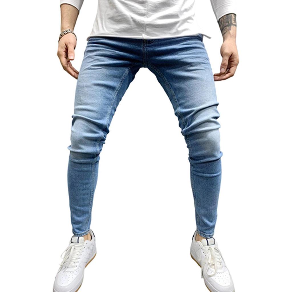 Men's Casual Small Straight Jeans Pants Fashion Wide Leg Pants Solid Color Jeans