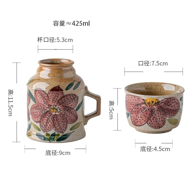 Exquisite Hand Painted Flowers Ceramic Cup Creative with Lid Mugs Set Home Desktop Large Capacity Water Cups Unique Gifts