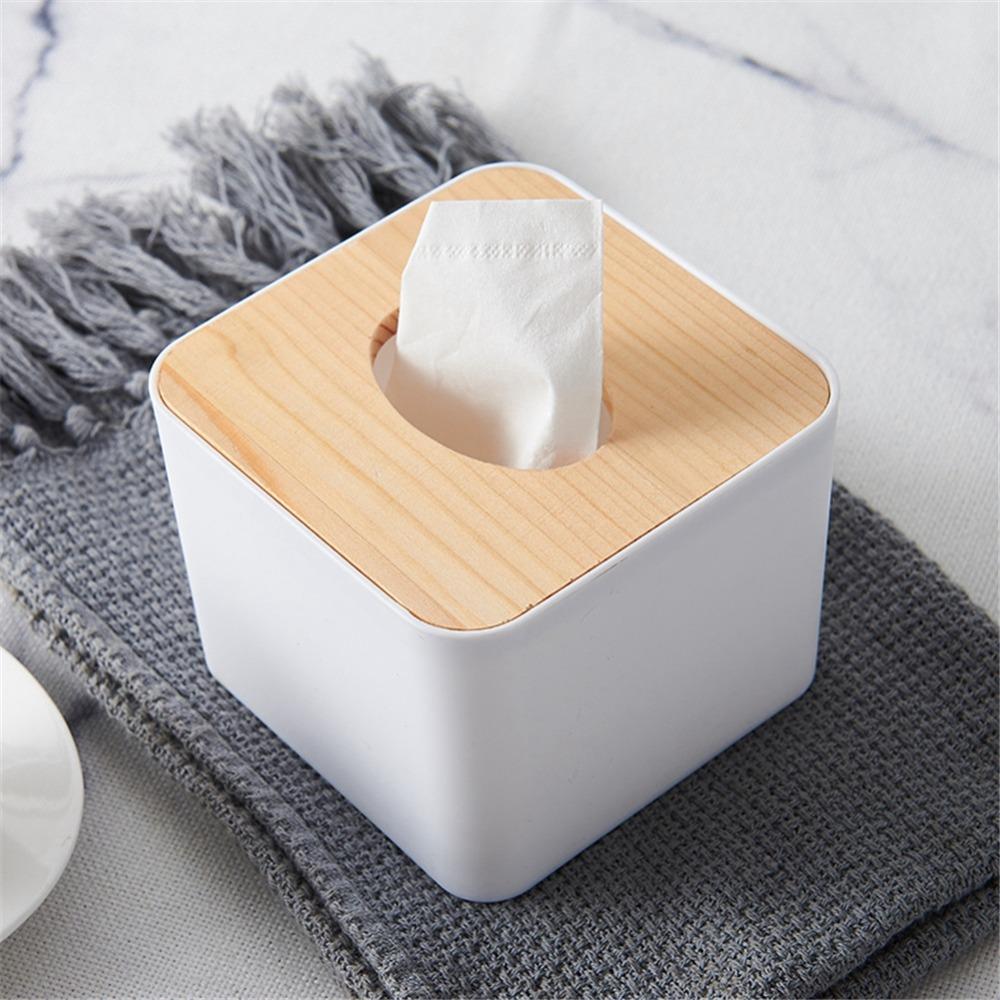 Square Tissue Box Holder Wood, PP Storage Organizer Kitchen Tissue Box Cover  Home Use