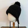 Süße und niedliche Haarbällchen-Strickmütze für Damen, Herbst und Winter, warmer Gehörschutz, Band, umgeschlagene Krempe, Wollmütze, die das Gesicht zeigt, kleine Pullovermütze
