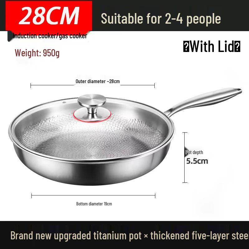 Premium Titanium Non-stick Hammered Frying Pan with Steel Layer, Ideal for Steaks, Flat-Bottomed Design