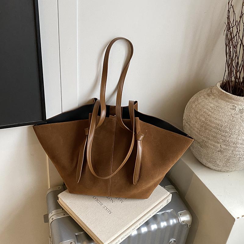 

Autumn Branded Big Tote Bag Set For Women PU Suede Pure Color 2-IN-1 Large Capacity Shoulder Shoppers Designer Handbags 52x28x10cm