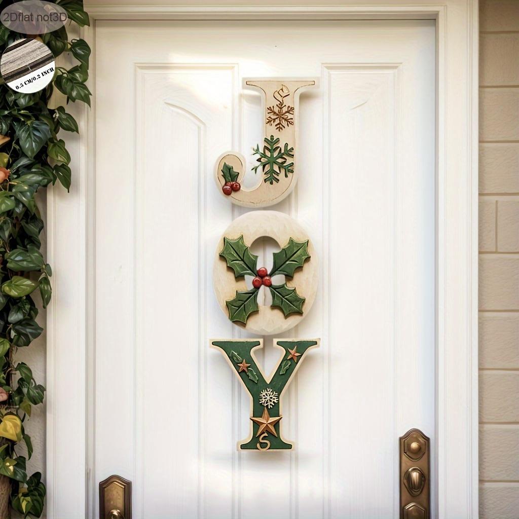 Wooden Wall Decor Christmas Wreaths-For Front Door,"JOY" Slogan,Indoor and Outdoor Use-Rustic Holiday Décor,Living Room Kitchen