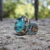 Blue Stone Carved Ring, Two-color Metal Craft, Suitable for the United States Independence Day, Party, Unique Eye