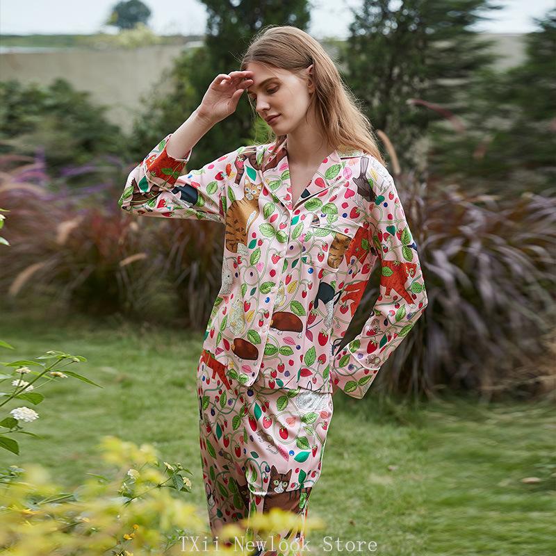 Fashion Comfortable  Pajamas Women's High-end Sense  Style Lapel Spring and Summer Long Sleeve Home Suit