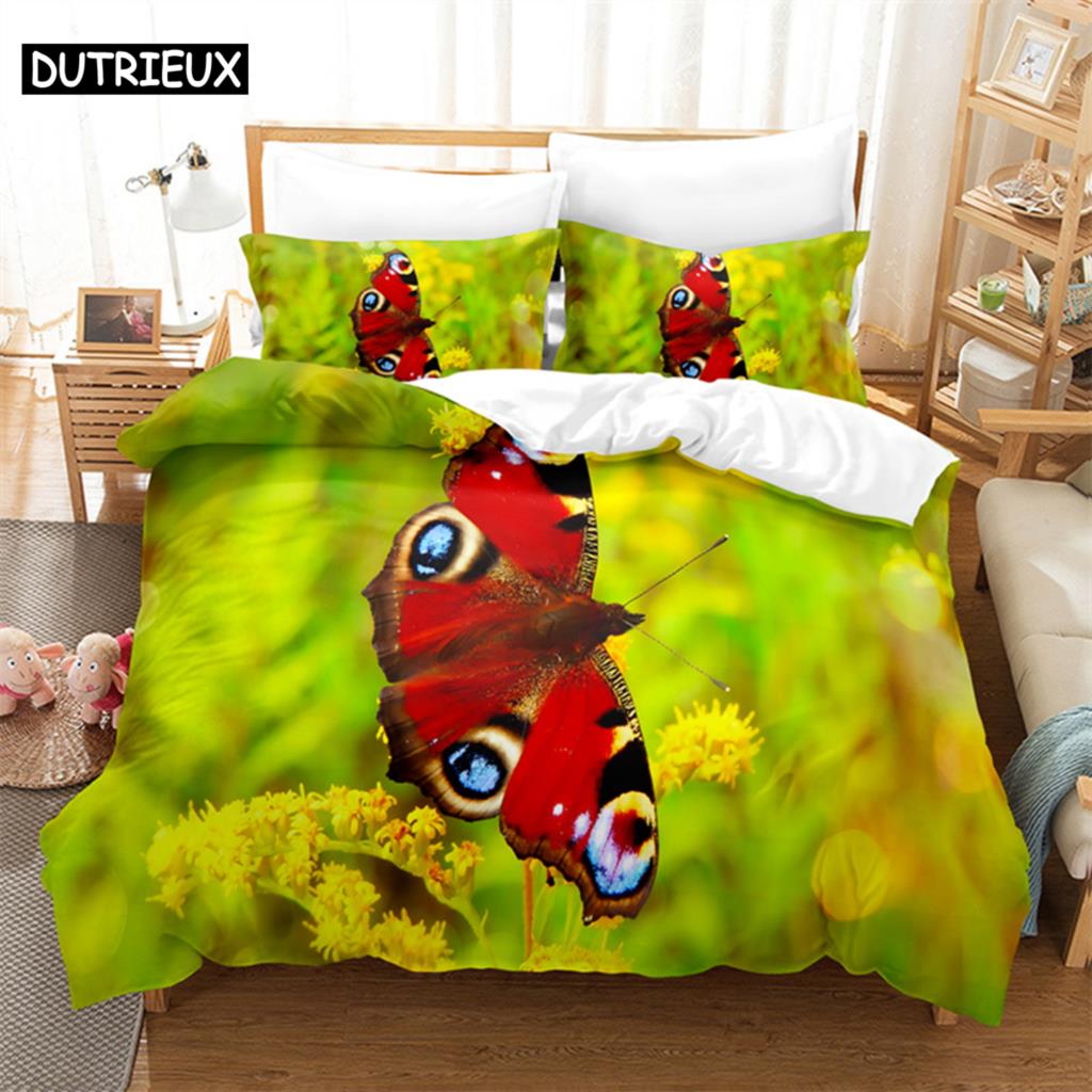 Butterfly Scenery Queen Bedding Set Duvet Cover Kids Bedroom Bed Set Comforter Cover Set King Size Duvet Cover Set Bedding Sets
