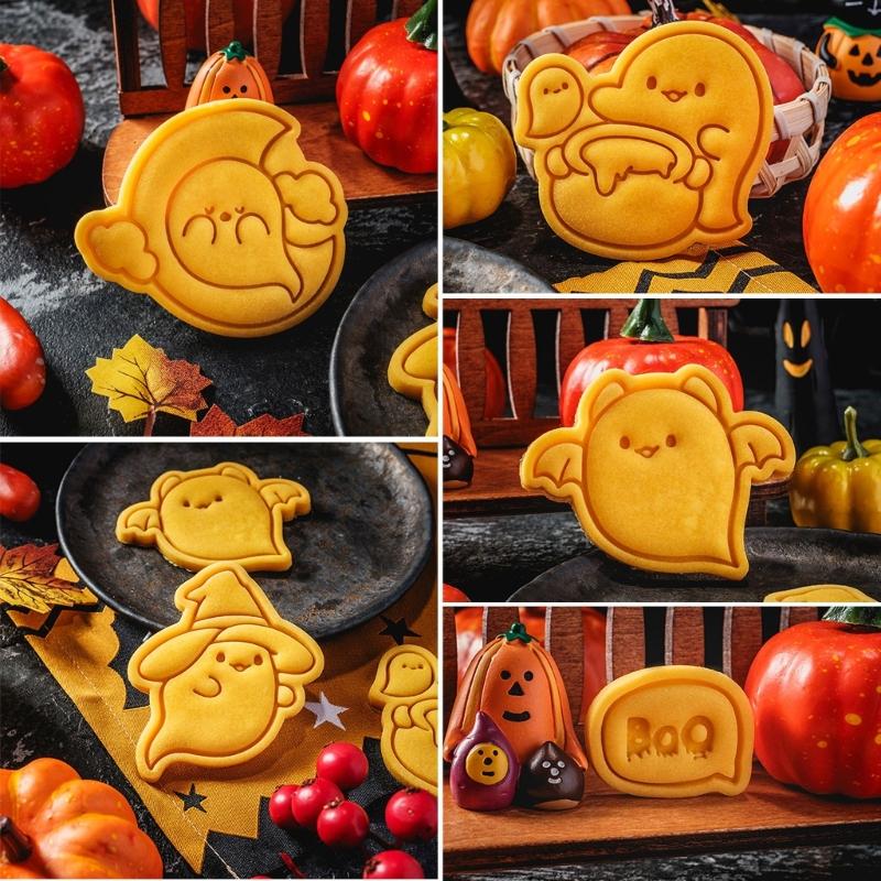 5Pcs Biscuits Mold Halloween Specter Cookie Cutter Biscuits Fondant Cookie Stamp Kitchen Tool Party Supplies