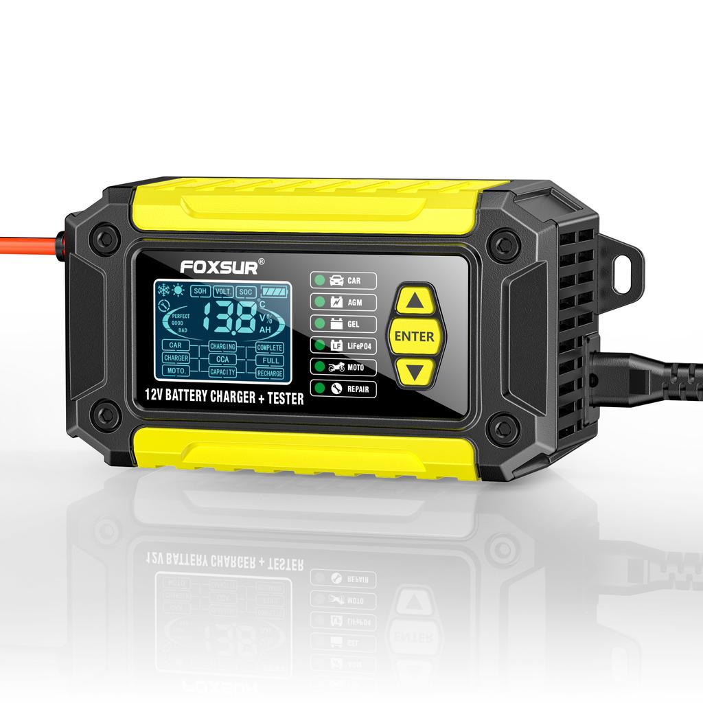 Car Battery Charger 12V 2 In 1 Smart Battery Tester Charger for Motor Car Repair Mode LCD Display AGM LiFePO4 Lead Acid