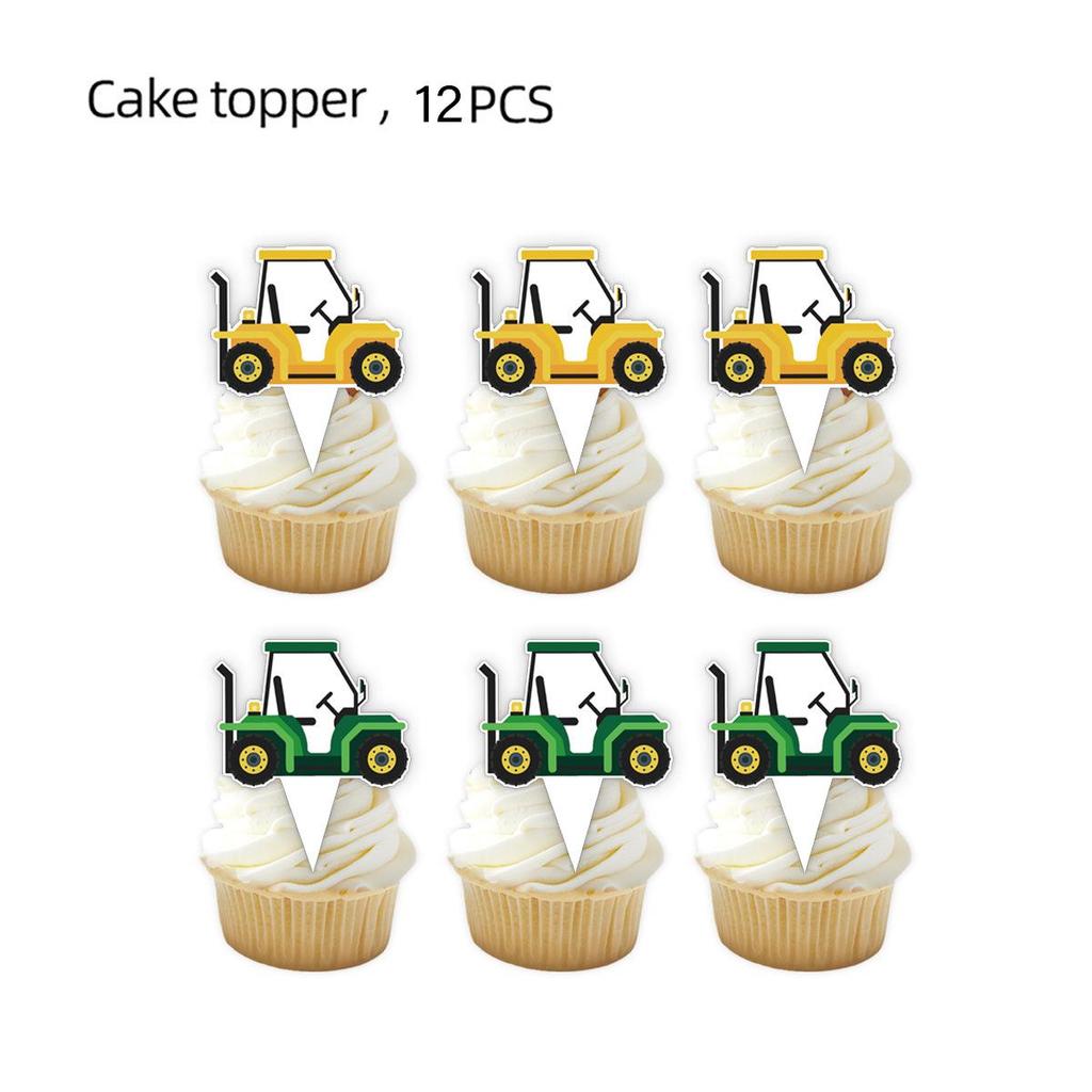 Tractor Theme Birthday Party Supplies: Plates, Napkins, Cups, Tablecloth, Banners.