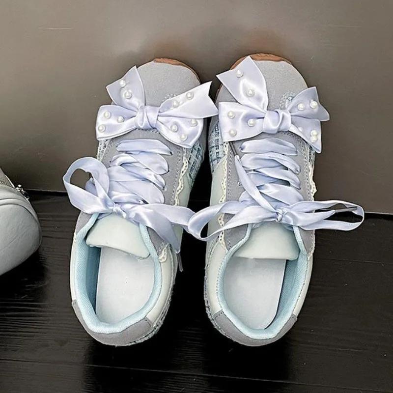 Fashion Hot Selling Thick-Soled 2025 Pearl Beaded Sweet Heart Casual Sports Shoes Women's Bowknot Ballet Flats Women Zapatillas De Mujer