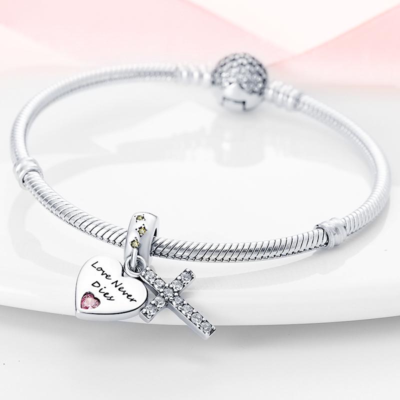 Charms Original Copper Love Heart Cross Pendant Beads Fit Bracelet Diy Fine Gift Women Delicate Jewelry Accessory