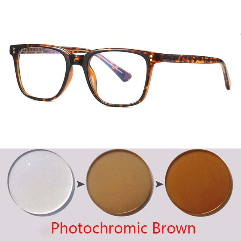 Square Rivets Photochromic Glasses Men Women Myopia Eyeglasses Students Short Sight Eyewear 0 -0.5 -1 -1.25 -1.5 -2.0 To -6