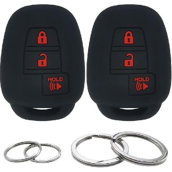 GFDesign 2 Pcs Silicone 3 Buttons Key Fob Cover Remote Case Keyless Protector Compatible with Toyota RAV4 Highlander Sequoia Tacoma Tundra (Black & Black with Red