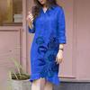 Vestido Feminino Estampa Floral Mangas Três Quartos Gola Reversível Botões Únicos Quente Tamanho Plus Solto Primavera Verão Vestido Roupas Femininas