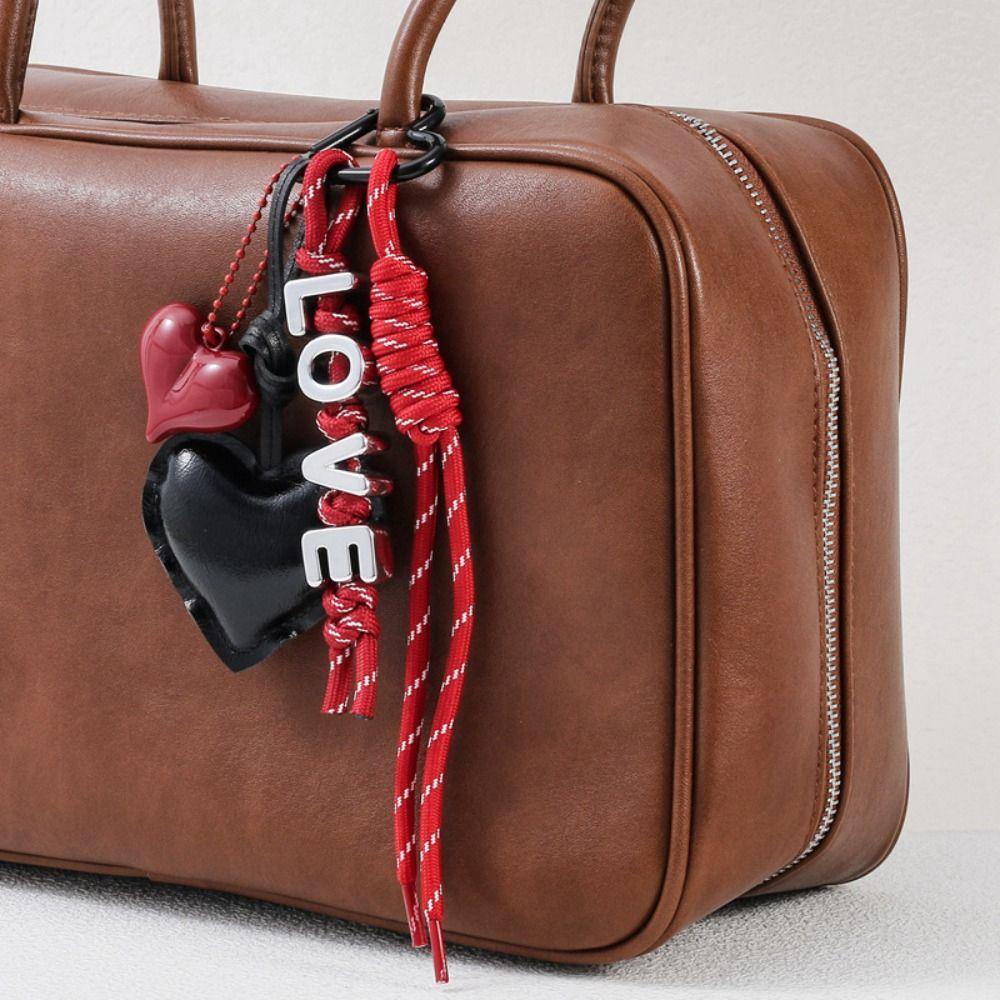 English Letter Braided Rope Car Keyrings PU Love Rope Bag Charm Kids Gifts