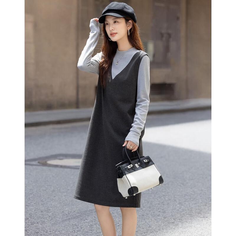 Women's Color Block Stand-up Collar Knit A-Line Dress