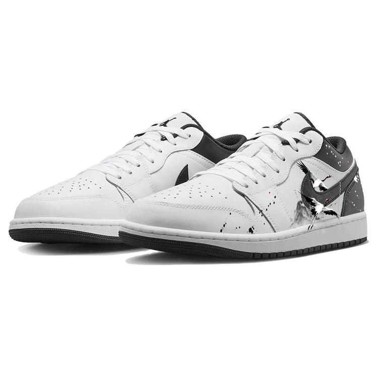 Jordan Air Jordan 1 Slip Resistant Abrasion Resistant Low top Vintage Basketball Shoes Men's White Black 553558-132(Team181-)
