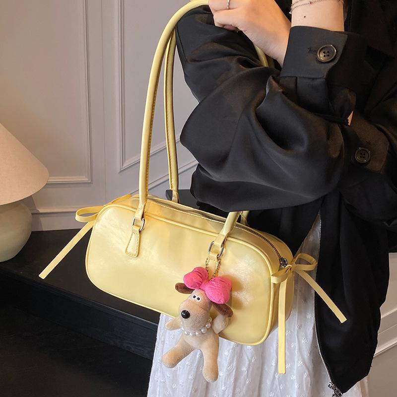 Korean trendy new product high-end underarm baguette bag niche foreign style bow gentle style versatile shoulder bag