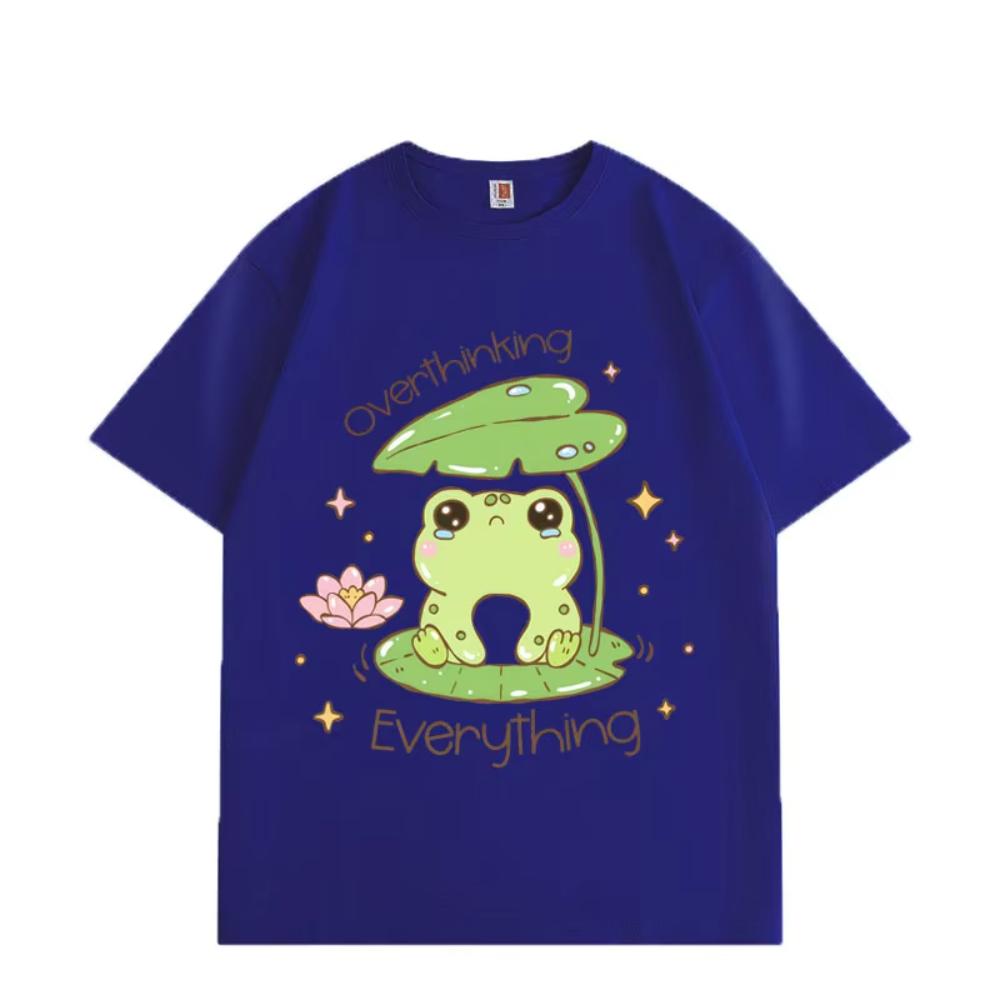 Overthinking Everything Frog Funny Meme T-shirts Fashion Kawaii Short Sleeve T-shirt Men Women Clothing Oversized T Shirt