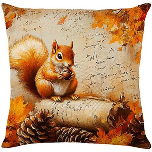 Throw Pillow Cover 18x18in with Squirrel Wreath Pattern