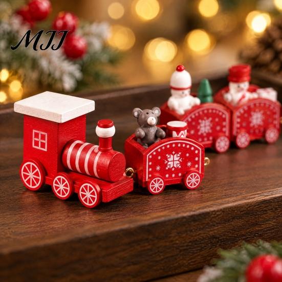 Christmas Party Table Centerpieces Wooden Train Decoration, Painted Mini Ornament with Snowman Tree Reusable Holiday Decorations Bear, Tabletop Mantel