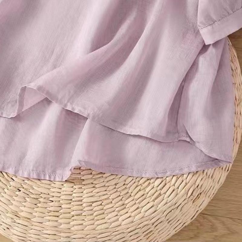 Summer New Thin Crew Neck Shirt Embroidered Literary and Thin Retro Loose Short-sleeved T-shirt