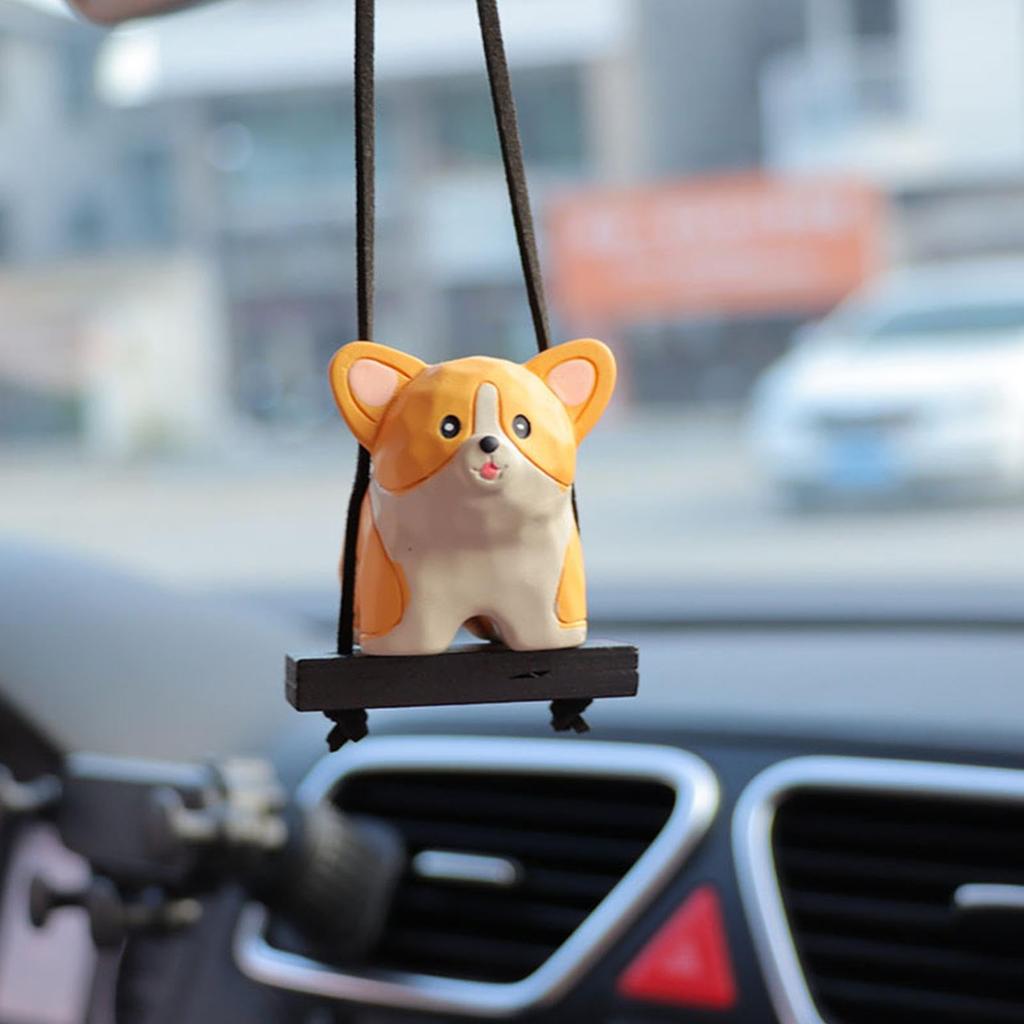 Swinging Dog Car Ornament, Resin Animal Car Charm, Funny Rearview Mirrors Ornament, Car Decoration,