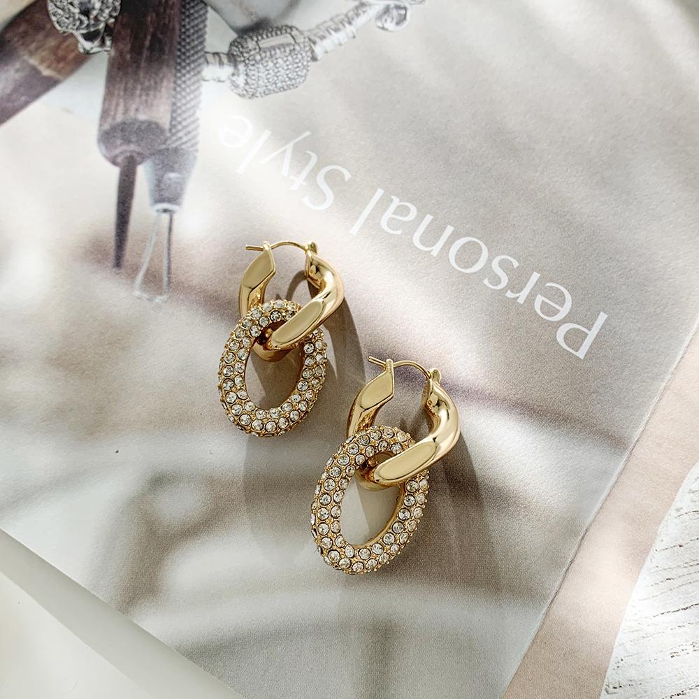 Classic Gold Plated Twisted Huggies Earrings with Full CZ Zirconia Geometric Oval Circle Charms Drop Dangle Earring Punk Jewelry