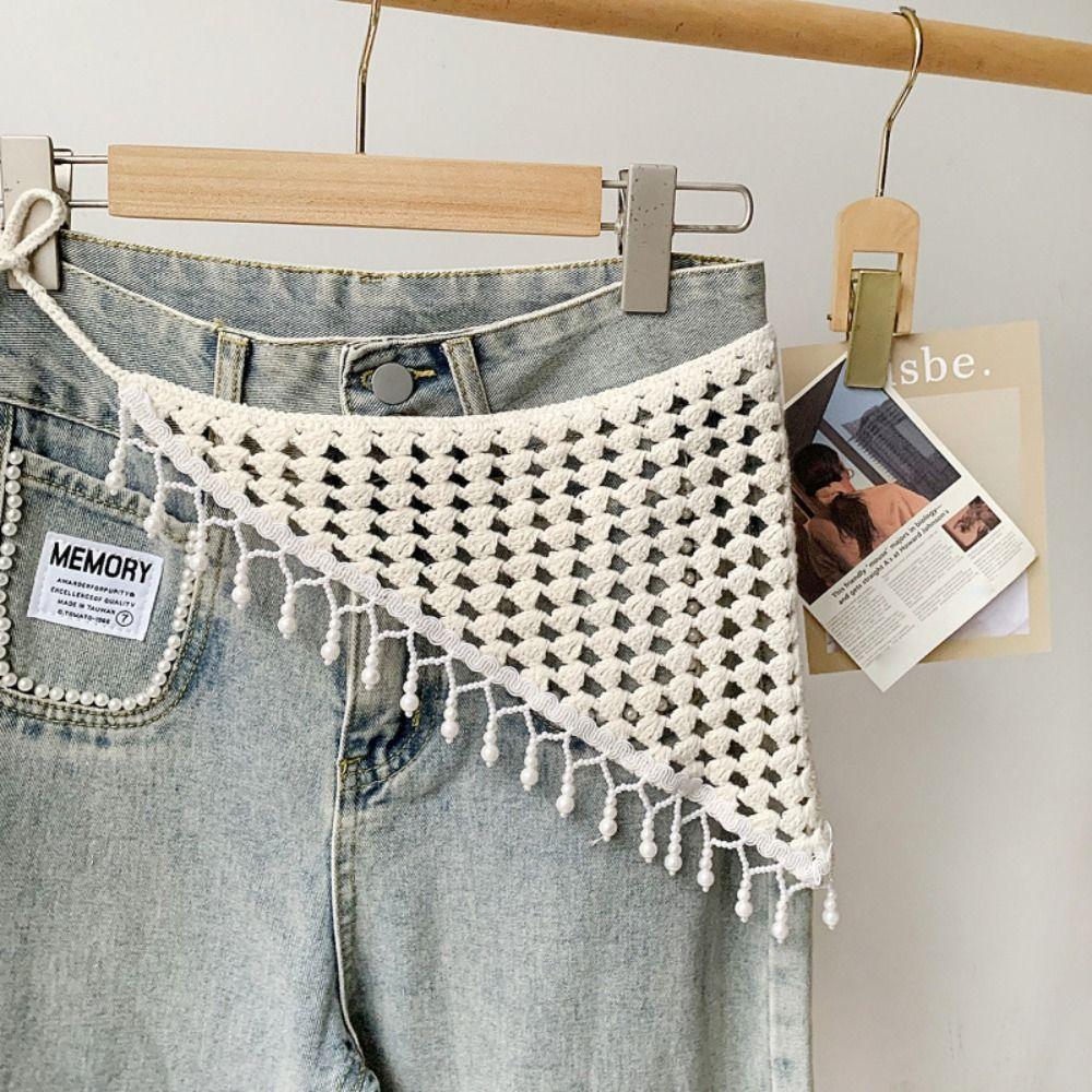 Handwoven Fringe Waistband Hollow-Out Trim Butt Curtain Jeans New Waist Hip Wrap  Fashion Accessory