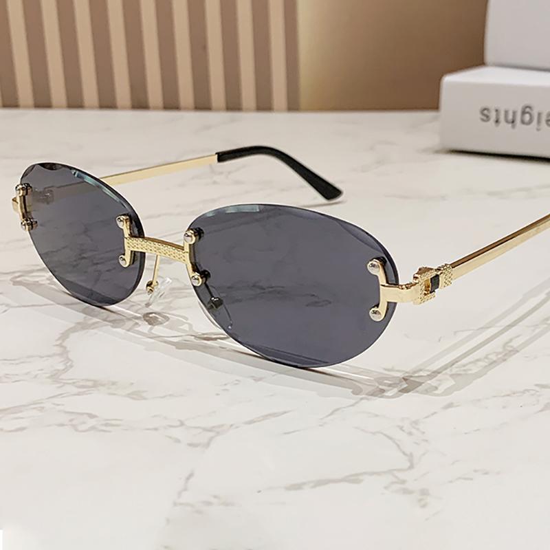 Rimless Punk Vintage Oval Sunglasses Women For Men Luxury Brand Designer Sun Glasses Popular Metal Rivet Hip Hop Shades Uv400