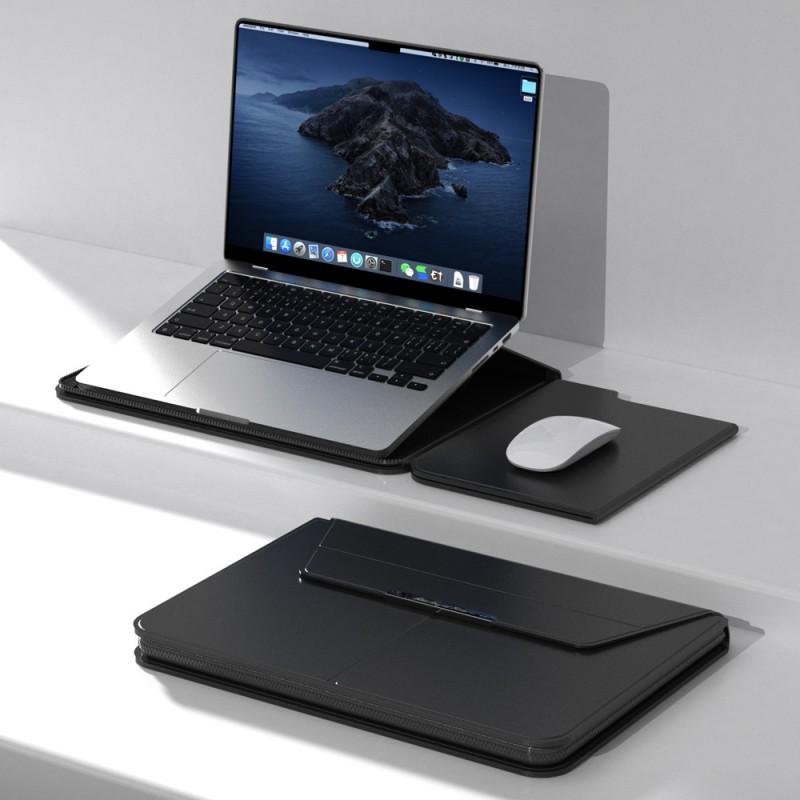Detachable Stand Laptop Sleeve MacBook Air 13 14 Inch With Built-in Mouse Pad PU Leather Protective Case