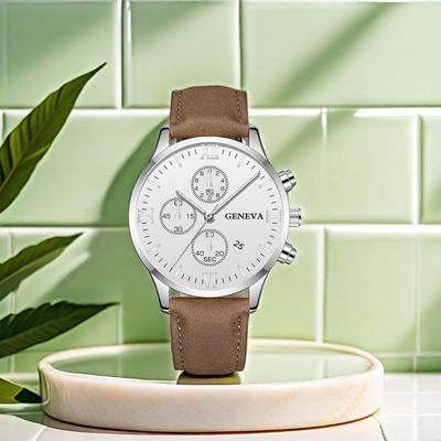 Geneva Watch Men Ultra Thin Watches Fashion Sport Leather Band Calendar Quartz Wristwatches Men for Leisure Outdoor Work
