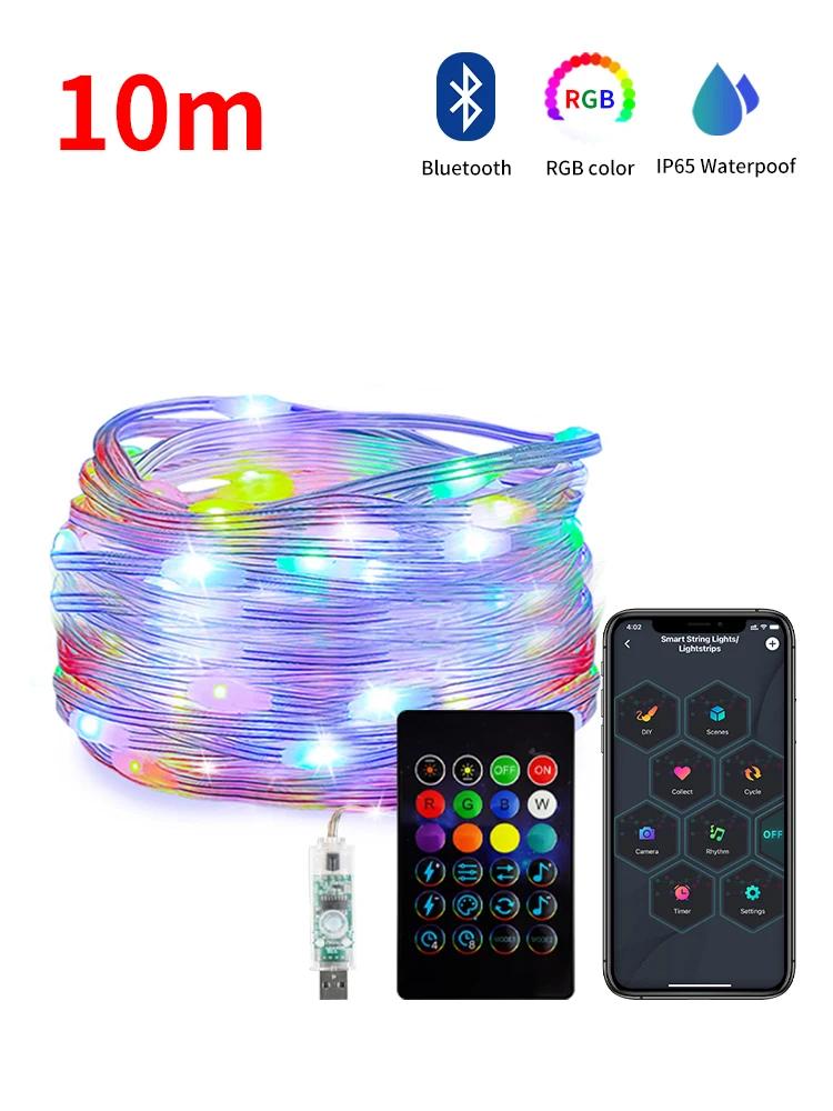 USB LED String Lights Smart Bluetooth RGB Colorful Fairy Light 5M 10M For Home Holiday Christmas Tree Wedding Decor Lighting