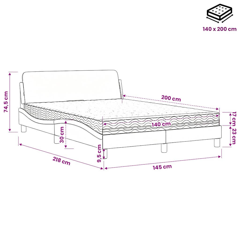 Dover Bed with Mattress Light Grey 140 x 200 cm Velvet