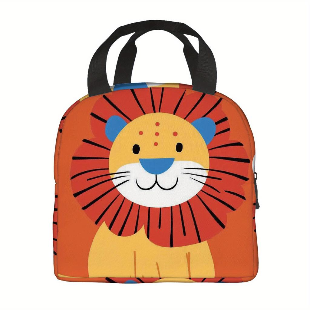 1pc Thermal Insulated Bag with Cute Lion Design Orange Background Non-Food Contact Thermal Insulation