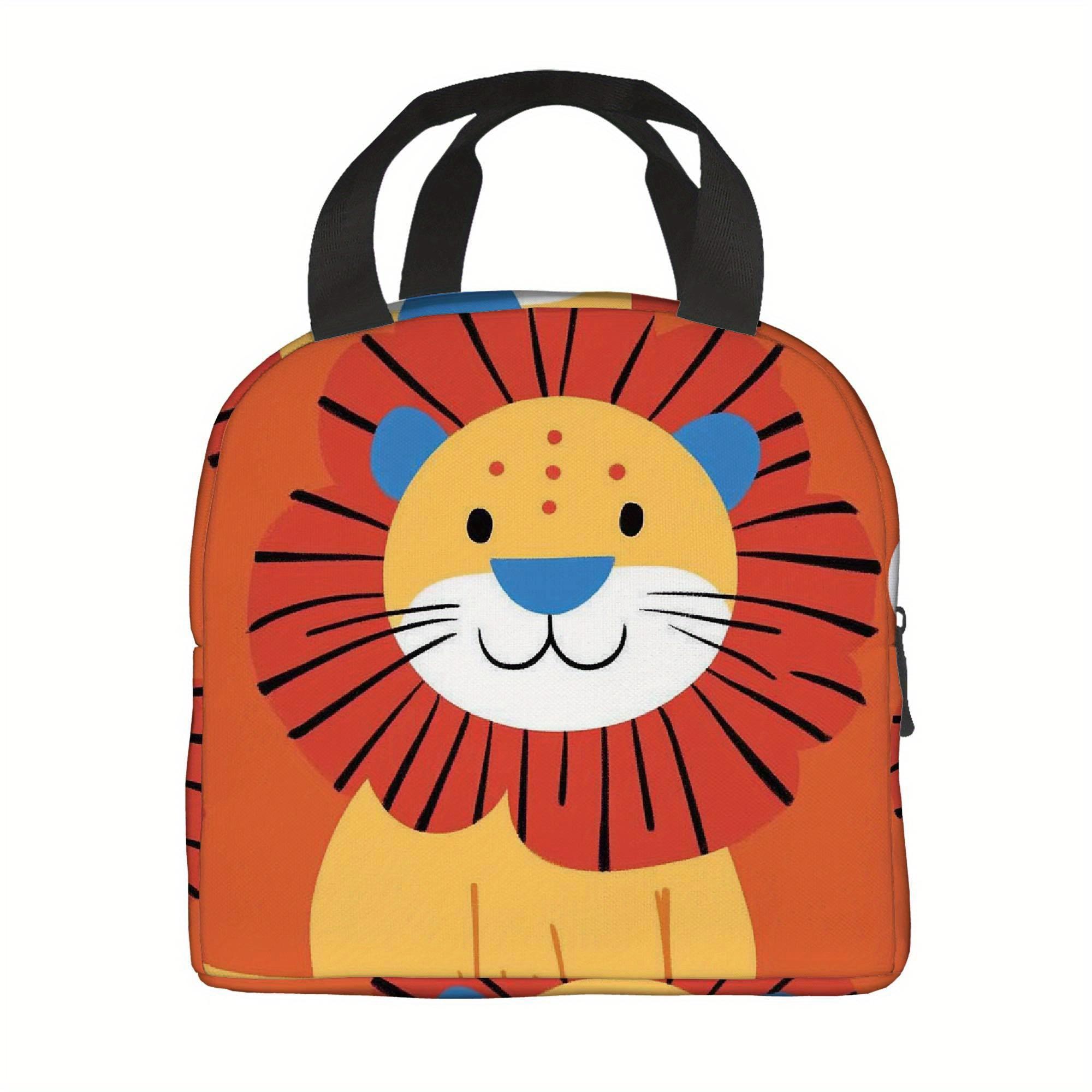 1pc Thermal Insulated Bag with Cute Lion Design Orange Background Non-Food Contact Thermal Insulation one size
